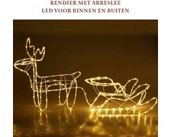 Rendier met Arreslee - 160 cm - LED Slangverlichting - 180 Warm Witte LED’s - Voor Binnen en Buiten