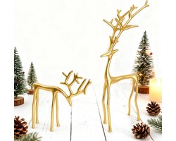 Rendierbeeld Kerstversiering - Metalen Rendierfiguren voor Kersttafeldecoraties - Moderne Kerstversiering - Vintage Staande Rendier Middenversiering - Elegante Binnenvakantiedecoraties - Goud - Set van 2
