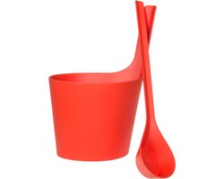 Rento Sauna Emmer met Lepel - Deluxe - kunststof - Rood (5L)