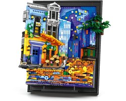 Reobrix 66702 Bloemen cafe bij nacht schilderij mega bouwset met verlichting | Botanical wall art | Classic creator expert speelgoed | Icons bloemen kunst modelbouw voor volwassenen & kinderen | Decoratie geschikt voor Lego | Bouwdoos met 2678 bloks