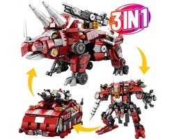 Reobrix - Jurassic Mecha Triceratops | 3in1 Dinosaurus dieren Transformers | Dino Wars Expert | Auto bots Beasts World | Compatibel met lego | Classic Icons Creator speelgoed technisch robot bouwpakket voor kinderen en volwassenen | 930 bouwstenen