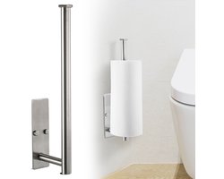 Reserverolhouder zonder boren - Rvs Zilver - Zelfklevend of boren - Wc rolhouder hangend