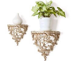 Resin Floating Wall Shelf - 8.07" European Hollow Style - Retro Organizer - Flower Carving Stand voor Woonkamer en Slaapkamer