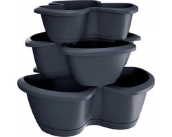 Respana Trio 3-Compartiment Plantenpot Pillar Pot Bloempot Plantentoren Stapelbaar 3 niveaus - Donker Grijs