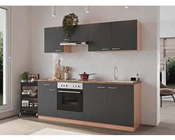 respekta Keuken kitchenette keukenblok inbouwkeuken beuken grijs Gerda 210 cm
