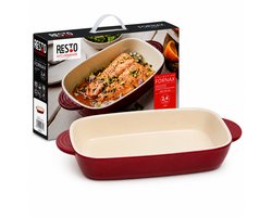 RESTO Fornax Ovenschaal 2,4 Liter – Grote Keramische Ovenschaal 38,6 x 23 x 6,6 cm – Rechthoekige Bakvorm voor Oven, Magnetron & Vriezer – Stoneware Braadschaal – 96113 – Rood