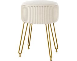 Retadou - Fluwelen voetensteun, kruk, voetensteun, kruk, make-up-kruk, bijzettafel met gouden stalen poten, afneembare afdekking, salontafel, top, wit, L/G-20M