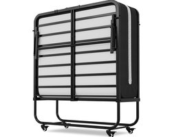 Retadou - Inklapbaar logeerbed, 90 x 200 cm, met 10 cm dik schuim, matras, opklapbed, voor volwassenen, duurzaam en robuust metalen bedframe met 4 wieltjes, opvouwbaar reisbed, belastbaar tot 200 kg