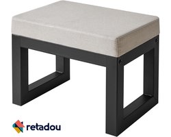 Retadou - Kleine voetenbankje, rechthoekig, linnen, voetensteun, kruk met gevoerde zitting en metalen poten, moderne voetensteun voor woonkamer, slaapkamer, stoel, grijs