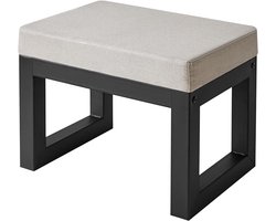 Retadou - Kleine voetenbankje, rechthoekig, linnen, voetensteun, kruk met gevoerde zitting en metalen poten, moderne voetensteun voor woonkamer, slaapkamer, stoel, grijs