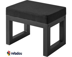 Retadou - Kleine voetenbankje, voetenbankje, rechthoekig, linnen, voetensteun, kruk met gevoerde zitting en metalen poten, moderne voetensteun voor woonkamer, slaapkamer, stoel, zwart