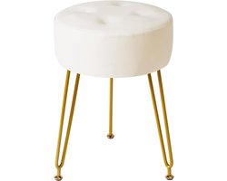 Retadou - Kunstleer ronde voetensteun kruk, make-up ijdelheid kruk, bijzettafel, PU kaptafel zitting, poef bankkruk, gouden stalen poten, wit L/G-31W