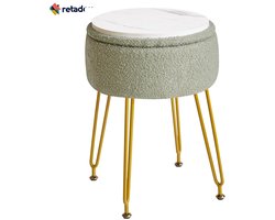 Retadou - Teddy fluwelen opslag voetensteun kruk Ottomaanse make-up ijdelheid kruk bijzettafel met afneembare afdekking, gouden stalen poten, salontafel top cover, lichtgroen