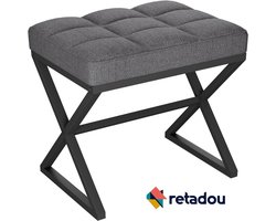Retadou - Vierkante make-up kruk met X-poten voetensteun, linnen voetensteun, kruk, Ottomaanse stoel, ijkeitskruk, multifunctioneel als kleine bijzettafel, voor slaapkamer, woonkamer, grijsblauw L/G-70L
