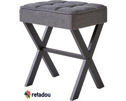 Retadou - Vierkante make-up kruk met X-poten voetensteun, linnen voetensteun, kruk, poef, ijdelheid kruk, multifunctioneel als kleine bijzettafel, voor slaapkamer, woonkamer, grijs L/G-70G