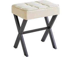 Retadou - Vierkante make-upkruk met X-poot voetensteun, linnen voetensteun, kaptafelkruk met Ottomaanse zitting, multifunctioneel als kleine bijzettafel, voor slaapkamer, woonkamer, linnen L/G-70Y