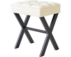 Retadou - Vierkante make-upkruk met X-poot voetensteun, PU voetensteunkruk, Ottomaanse zitting, multifunctioneel als kleine bijzettafel, voor slaapkamer, woonkamer, wit LG-71W