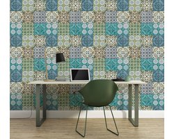 Retro behang, hotel chic behang blauw, behang tegellook 364851