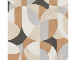 Retro behang Profhome 399321-GU vliesbehang hardvinyl warmdruk in reliëf licht gestructureerd met grafisch patroon mat wit beige zwart bruin 5,33 m2
