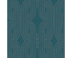 Retro behang Profhome 399373-GU vliesbehang licht gestructureerd met grafisch patroon en metalen accenten blauw groen beige 5,33 m2
