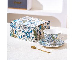 Retro blauw en wit porseleinen keramische kop en schotelset / koffiekopje en afternoon tea kop en schotelset / licht luxe geschenk
