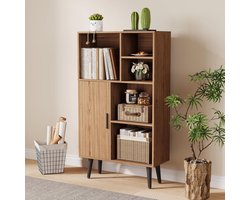 Retro Boekenkast met 4 Niveaus - Houten Vakkenkast op Pootjes - Open Opbergkast voor Woonkamer & Kantoor - 104 cm Hoog - Walnoot Bruin