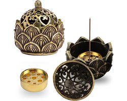Retro Bronzen Wierookhouder Set van 2, 4 cm - Elegante Wierookbrander voor Thuis, Kantoor en Theehuis met Deksel en Holle Kom
