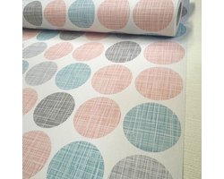 Retro Cirkels Behang in Pastel Kleuren: Roze, Blauw en Wit 305012