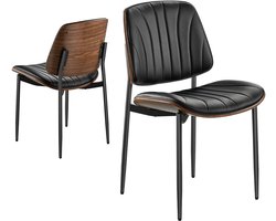 Retro Eetkamerstoel (Set Van 2) – Stijlvolle Gestoffeerde Stoel Van Kunstleer (Draagvermogen Tot 158,76 Kg) voor Eetruimtes, Compacte Keukenstoel met Comfortabele Bekleding