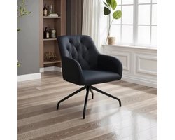 Retro Eetkamerstoelen – Velvet Stoelen – Bureaustoelen – Design Stoelen – Armleuningen – Set van 2 – Zwarte Fluweel Bekleding – Stevige Metalen Poten