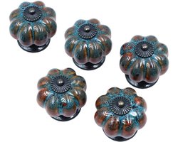 Retro Elegante Pompoen Knoppen - 5 Stuks Keramische Deurgrepen voor Kasten en Laden, Vintage Stijl, Handgrepen voor Meubels