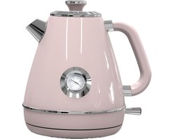 Retro Elektrische Waterkoker - 1.7L - RVS - Met Thermometer - 2200W - BPA-vrij - Roze