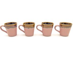 Retro - Espressokopje - Ceramic - 80ml - Roze - Set van 4