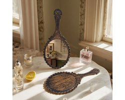 Retro handspiegel met handvat, kaptafel Handheld cosmetische spiegel Elegante handvatspiegel Draagbare plastic handreisspiegel voor vrouwen Gezichtsmake-up Reisfeest Bureau Draagaccessoires