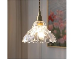 Retro hanglamp – glazen lampenkap in bloemvorm – E14-lamp (niet inbegrepen) – mini-hanglamp in landelijke stijl voor eetkamer, badkamer en slaapkamer