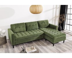 Retro hoekbank STOCKHOLM 220cm Groen corduroy stof Spring Core 3-zits - 44152