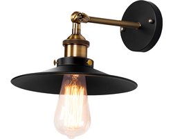Retro Hoexs - Wandlamp - Vintage Lamp voor Binnen - Industriële Stijl met Hout en Metaal - E27 Fitting - Katrol Design