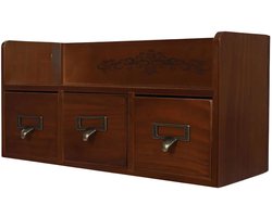 Retro houten bureau-opbergkast (3 laden) – Voor cosmetica en sieradenopslag thuis – Rechthoekige opbergdoos met metalen handgrepen, ladekaststijl – Bruin