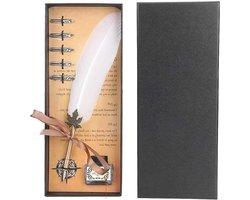 Retro kalligrafieset met 5 roestvrijstalen punten en witte geschenkdoos voor kunst en schrijven
