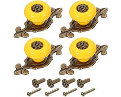 Retro keramische knoppen, 4 ronde retro knoppen, Geschikt voor lade- en kaptafelgrepen, met achterpaneel/schroeven/moeren, Geschikt voor keukendeuren, kledingkasten en keukenkastjes, geel.
