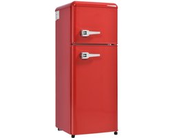 Retro Koelkast 41x45,5x105,5cm Rood Tweedelige Koelvriescombinatie LED Licht Totaal 92L Vriesvak 28L Energiezuinig Geschikt Voor Kleine Woningen