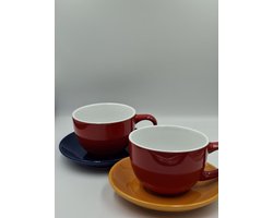 Retro Koffieset - 1 Tas (rood) + 1 onderbord (geel) - Mok-drop-actie bij De Woonbiotoop