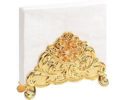 Retro Metalen Servethouder voor Papieren Handdoeken - Vierkante Verticale Handdoekhouder - Geschikt voor Keuken, Badkamer en Buitendecoratie - Stijlvolle Rotanbloem en Goudkleurige Afwerking
