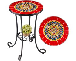 Retro Mozaiek Bijzettafel - Bloemenkruk/Plantenstandaard - 1 stuk - Rood - Metalen - 35,5x54,5 cm