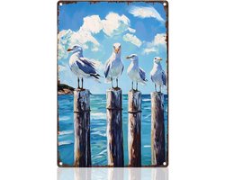 Retro Muurdecor Metalen Tinnen Bord - Zeevogel Wall Art - 1 stuk - 20 x 30 cm