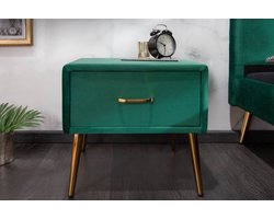 Retro nachtkast met lade fluweel stof smaragdgroen  45cm