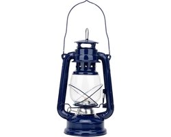Retro Olielamp Metaal Stormlantaarn Blauw 25 x 11.5 cm