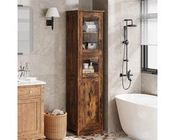 Retro Opbergkast Hoog - 40x30x170cm - Smal Badkamerkast - Transparante Deuren - Metalen Handgrepen - Verstelbare Planken - Voor Badkamer En Woonkamer - Bruin