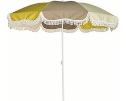 Retro parasol met franjes - wit/taupe/natuur/geel