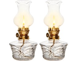 Retro Petroleum Lichten Set van 2, 18 cm Glazen Olielampen met Verstelbare Vlam, Stijlvolle Stormlamp voor Woonkamer en Tuin Decoratie